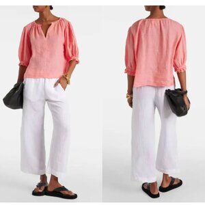 The Velvet puff-sleeve 100% linen top NWT szXS